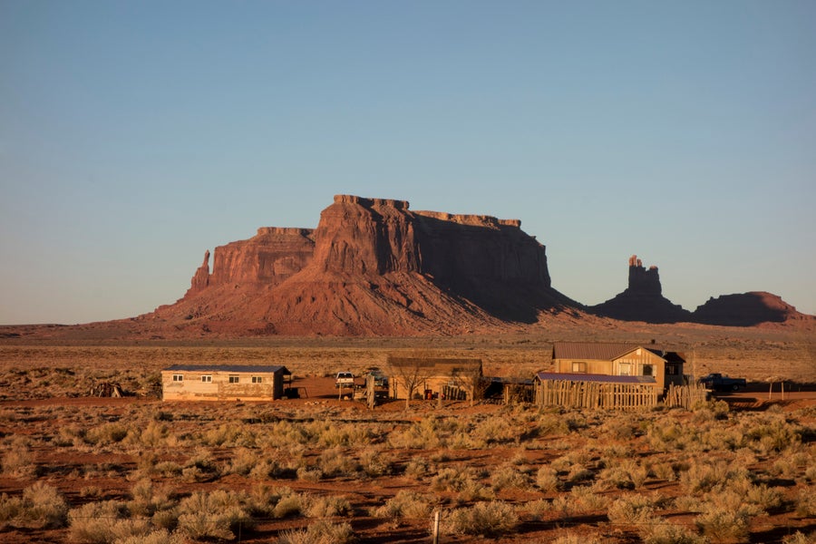 Navajo housing in the desert of Monument Valley Navajo Tribal Park near kayenta on the Arizona-Utah border